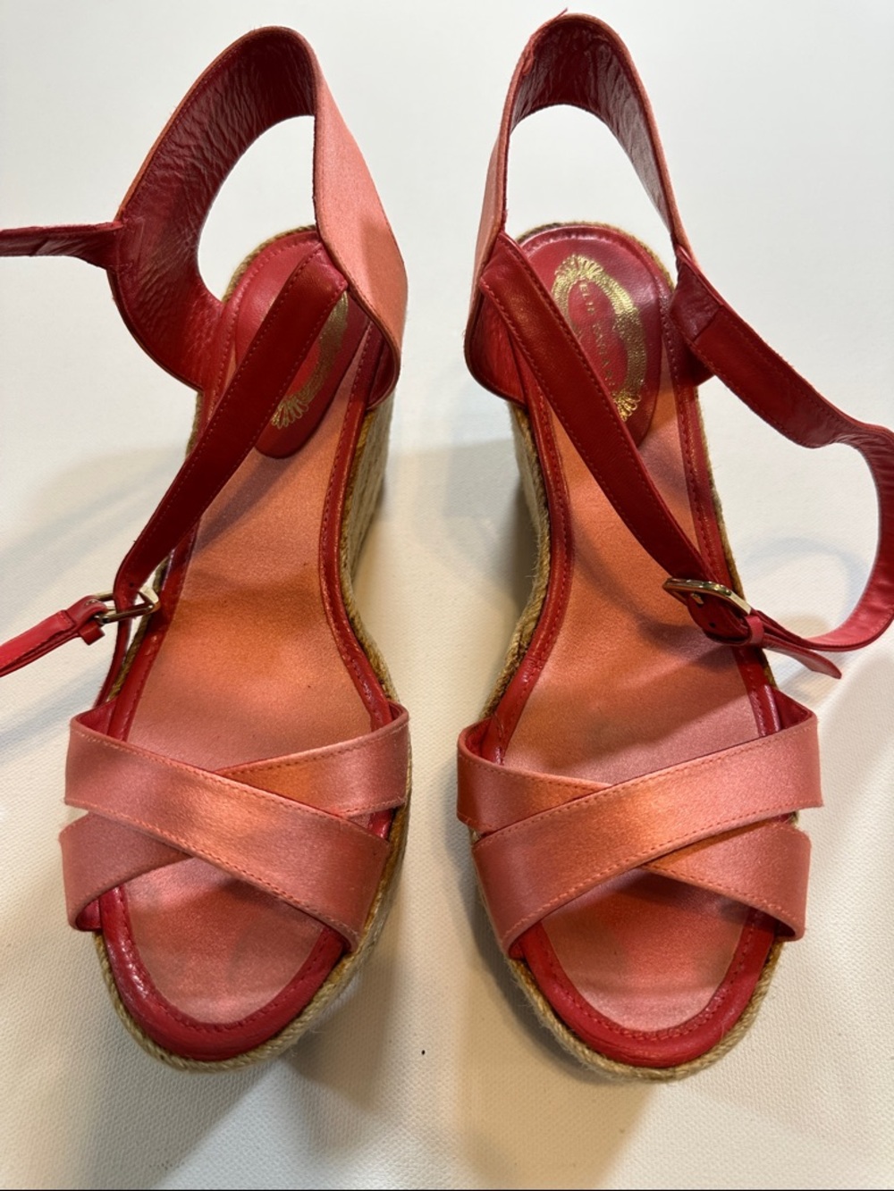 Elie Tahari Coral Satin Espadrille Wedge Sandals Women's Size 8.5 - Picture 2 of 6